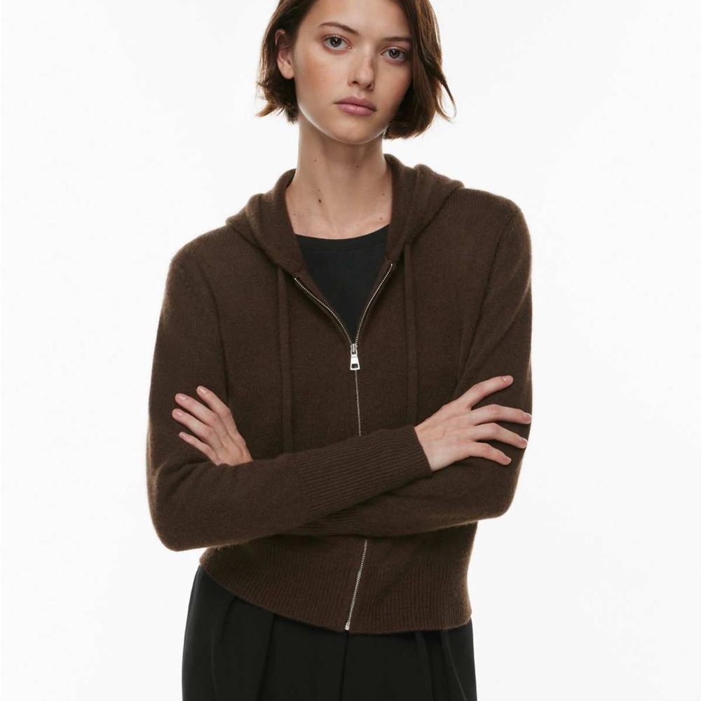Aritzia The Group by Babaton Luxe Cashmere Hooded Zip-up Rich Mocha Brown Size S